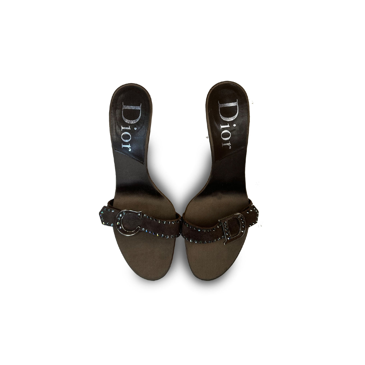 Dior Brown Suede Sandals with Blue Rihnestones